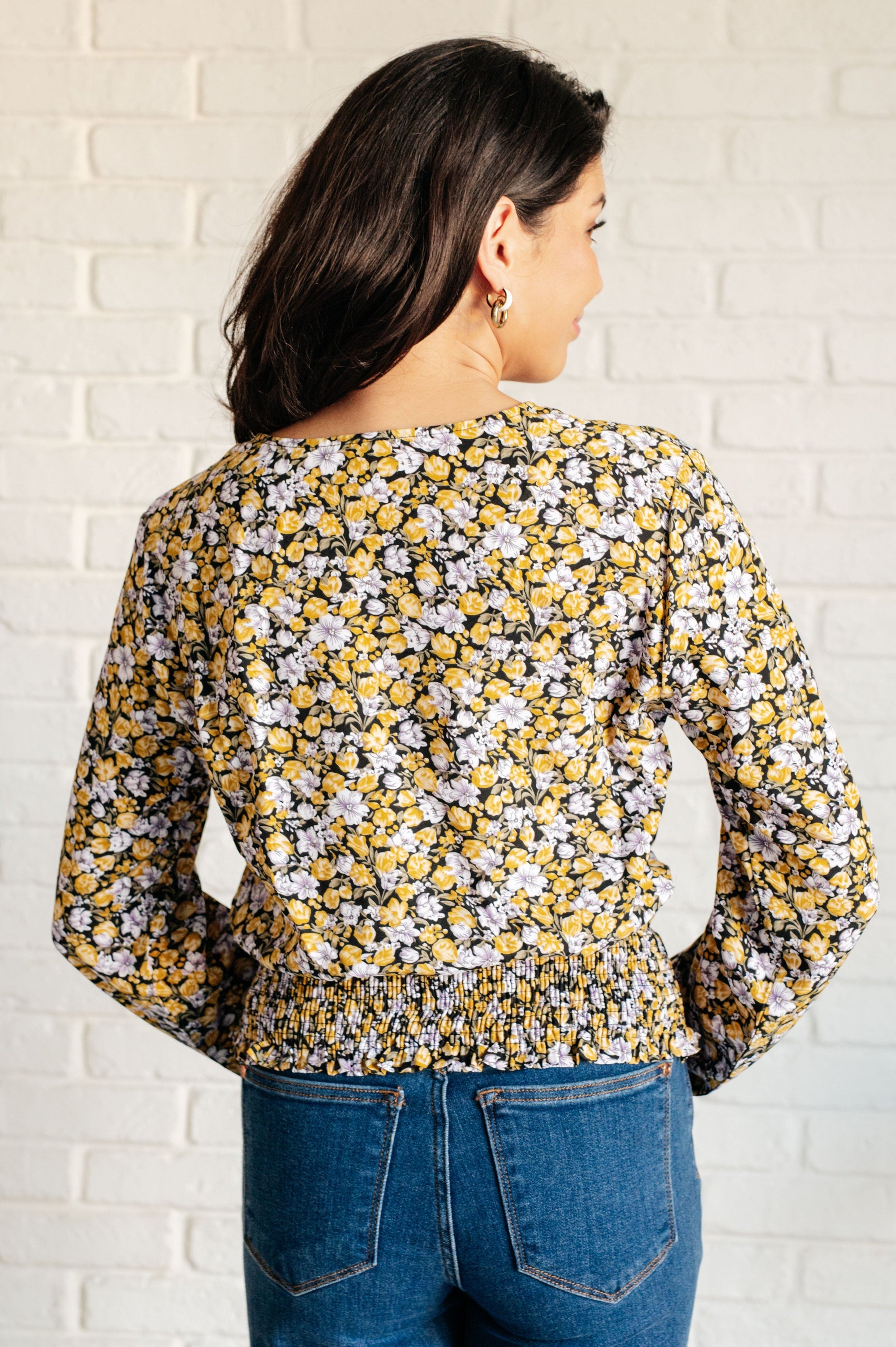 Honey Honey Floral Smocked Blouse in Black Blouses Ave Shops 