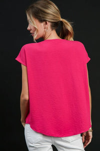 Hot Pink V-Neck Front Twist Top with No Lining Shirts & Tops Umgee 