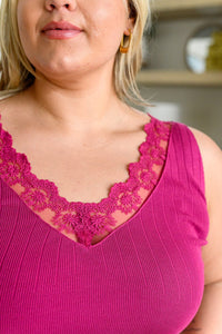 I Can Love You Better Lace Trim Tank in Berry Tops Ave Shops 