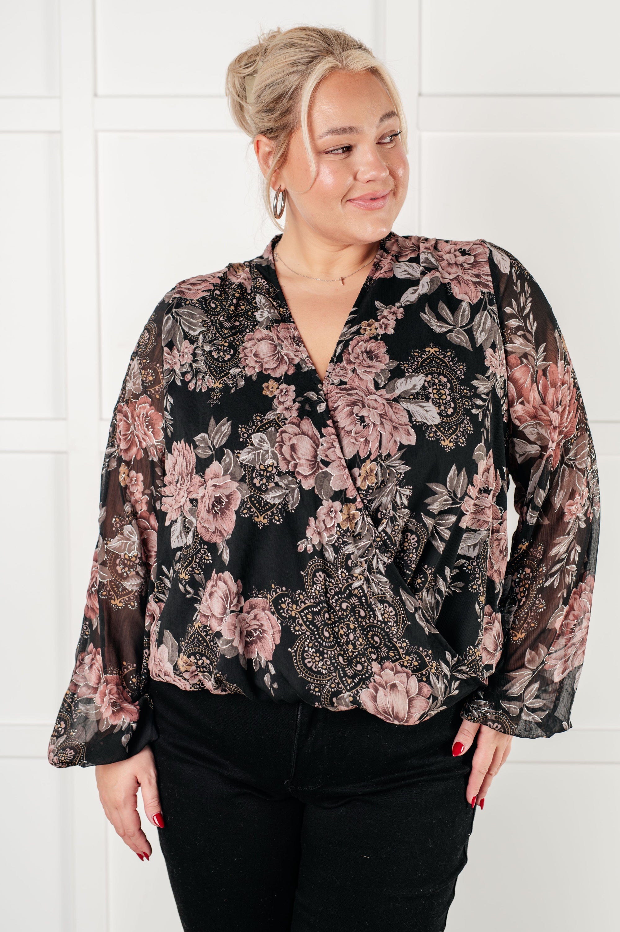 I Wish We Had it All Surplice Floral Blouse Blouses Ave Shops 