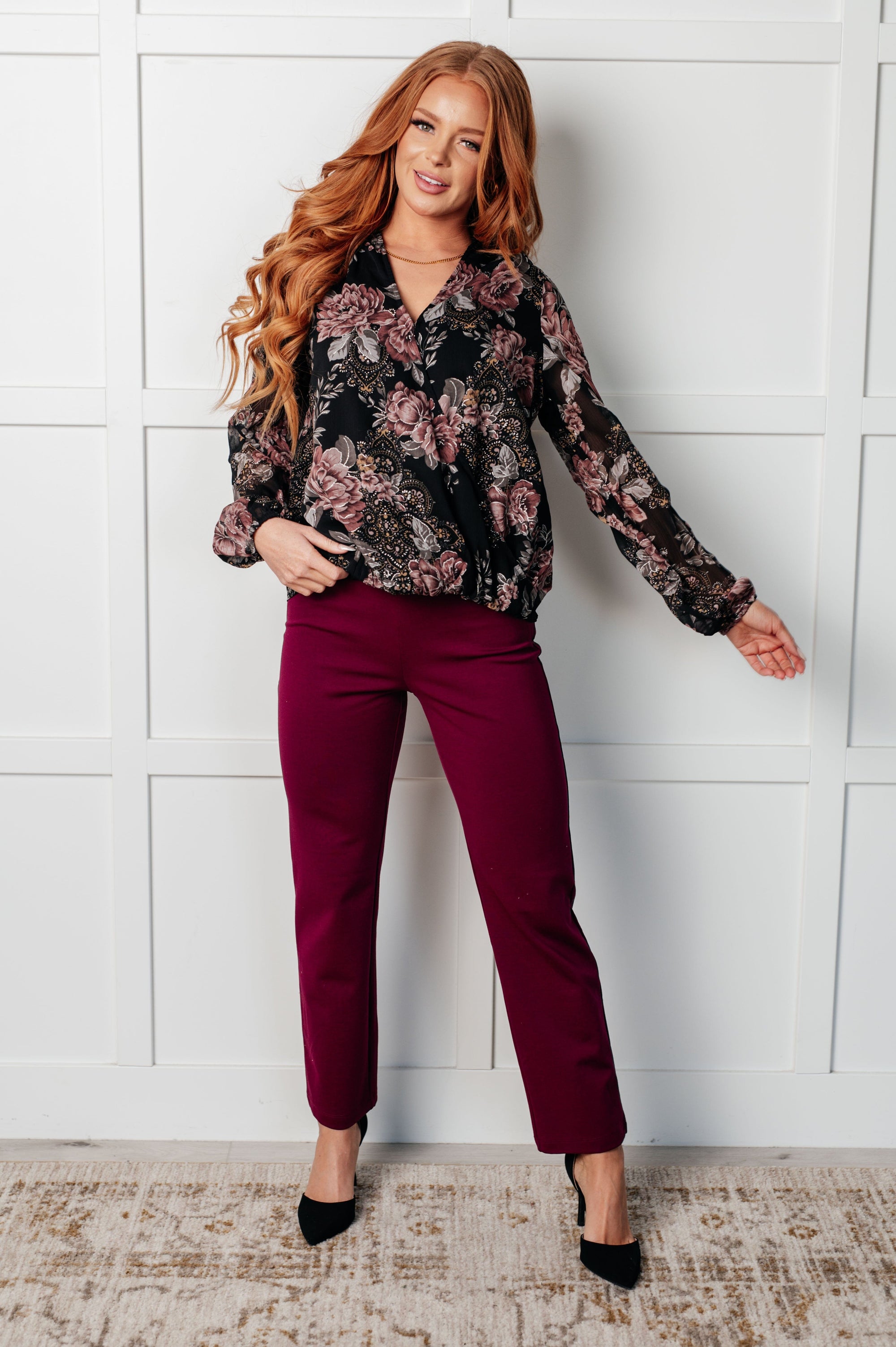 I Wish We Had it All Surplice Floral Blouse Blouses Ave Shops 