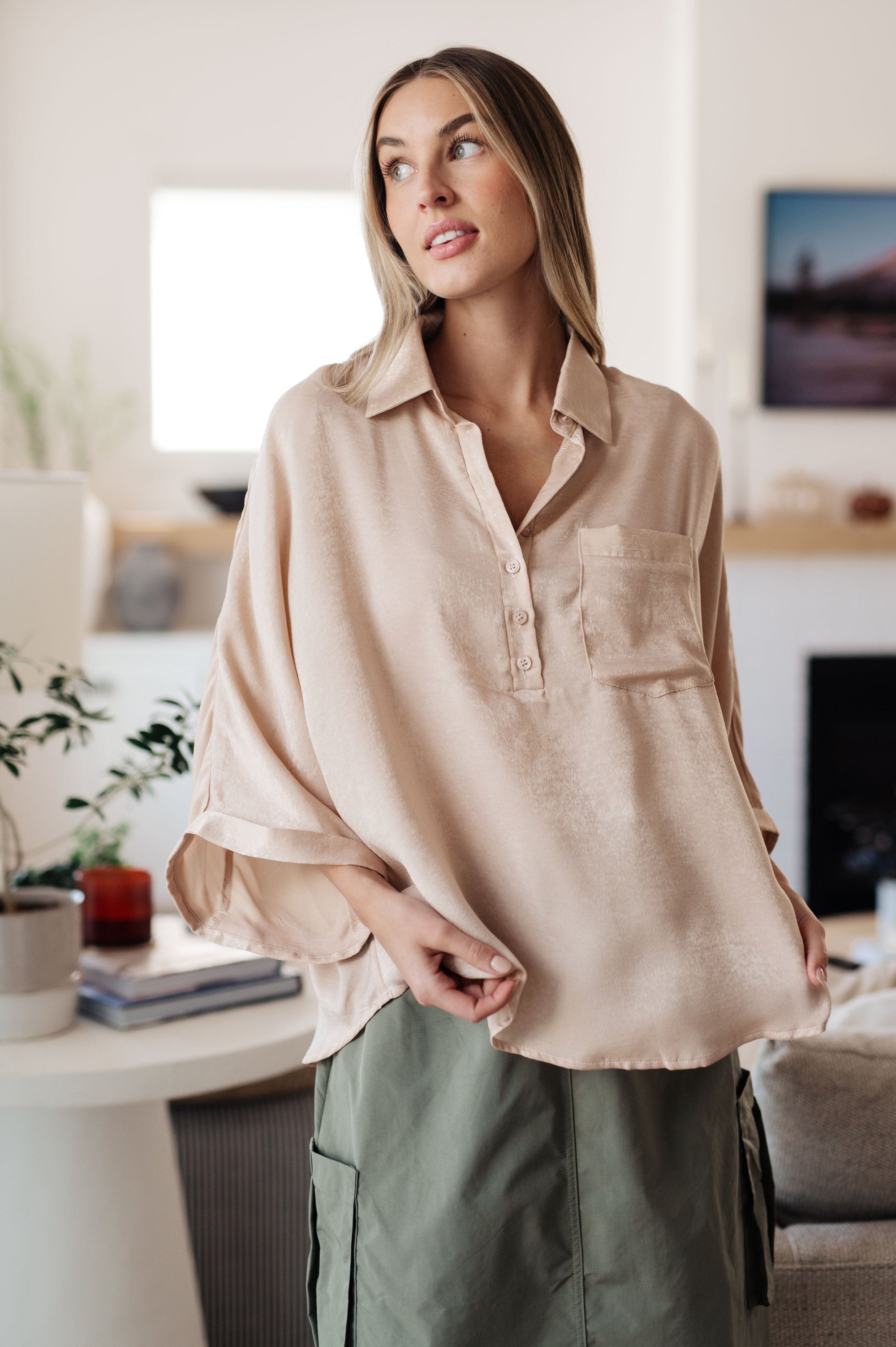 In Your Thoughts Oversized Dolman Sleeve Top in Champagne Tops Ave Shops 