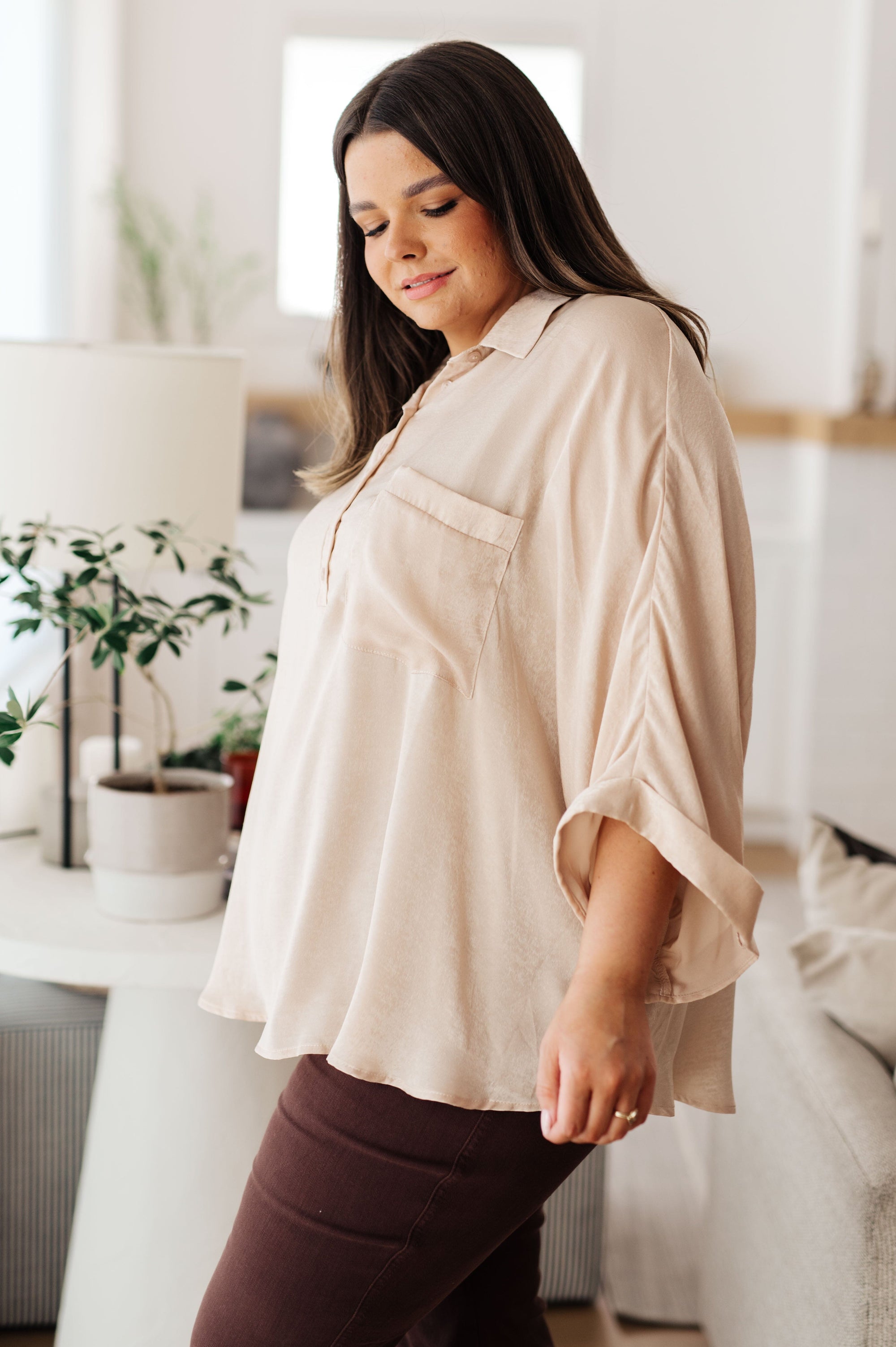 In Your Thoughts Oversized Dolman Sleeve Top in Champagne Tops Ave Shops 