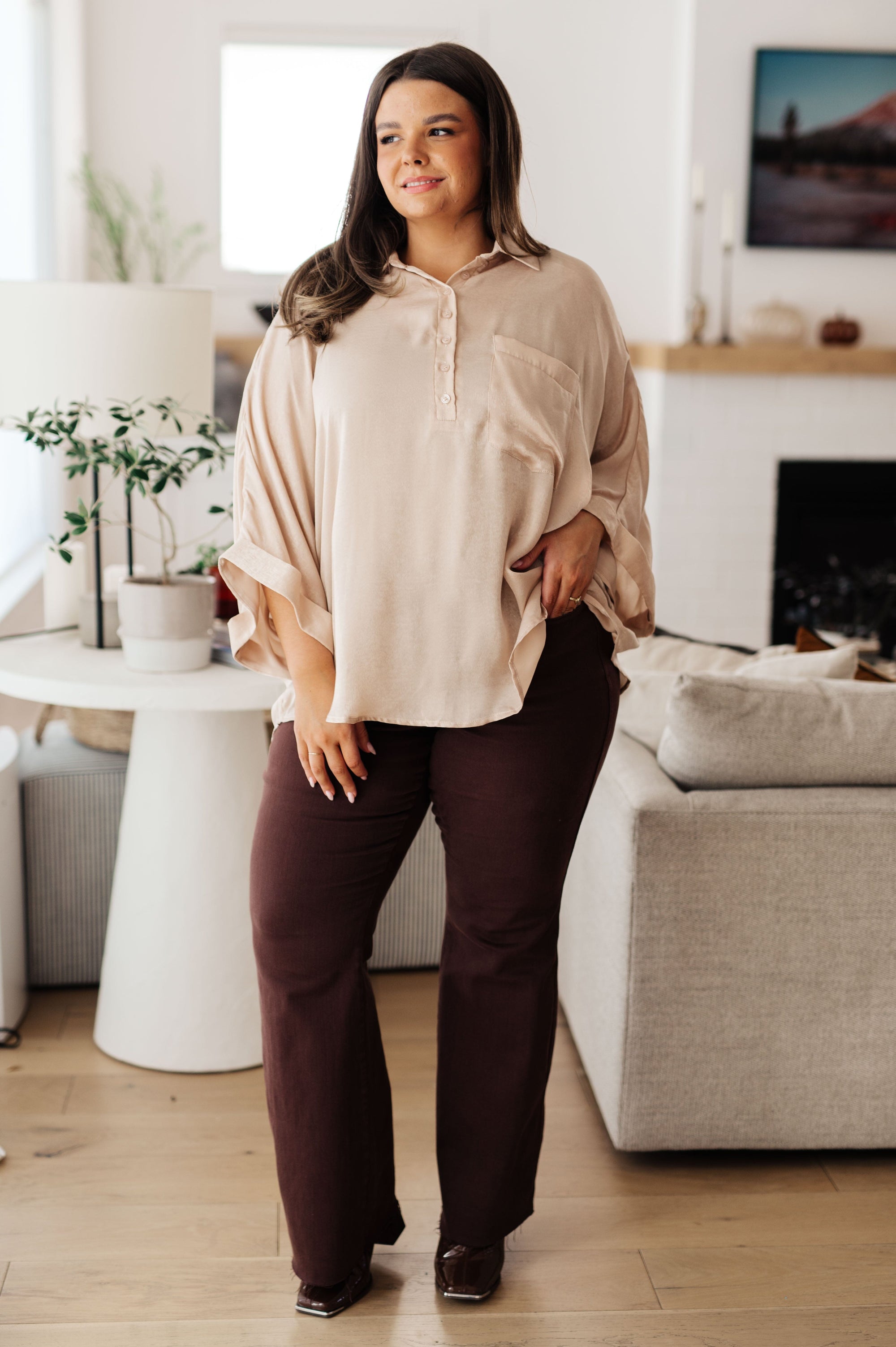 In Your Thoughts Oversized Dolman Sleeve Top in Champagne Tops Ave Shops 