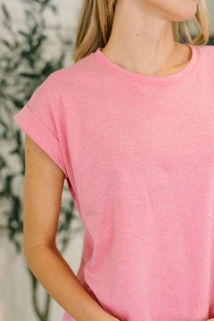 It Starts Here Basic Rolled Sleeve Tee in H Fuchsia Womens Ave Shops 