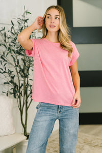 It Starts Here Basic Rolled Sleeve Tee in H Fuchsia Womens Ave Shops 
