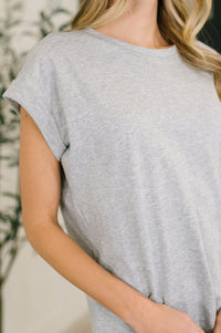 It Starts Here Basic Rolled Sleeve Tee in H Grey Womens Ave Shops 