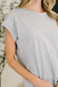It Starts Here Basic Rolled Sleeve Tee in H Grey Womens Ave Shops 