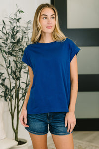 It Starts Here Basic Rolled Sleeve Tee in Lt Navy Womens Ave Shops 