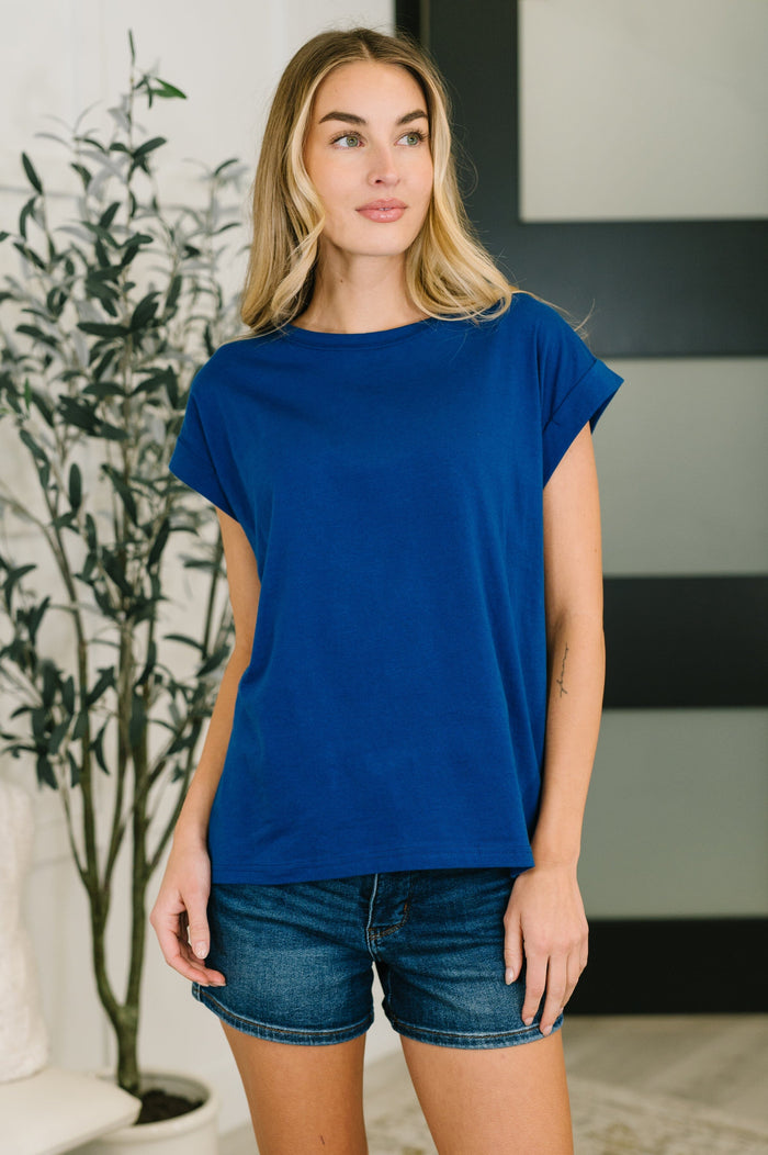 It Starts Here Basic Rolled Sleeve Tee in Lt Navy Womens Ave Shops 