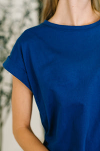 It Starts Here Basic Rolled Sleeve Tee in Lt Navy Womens Ave Shops 