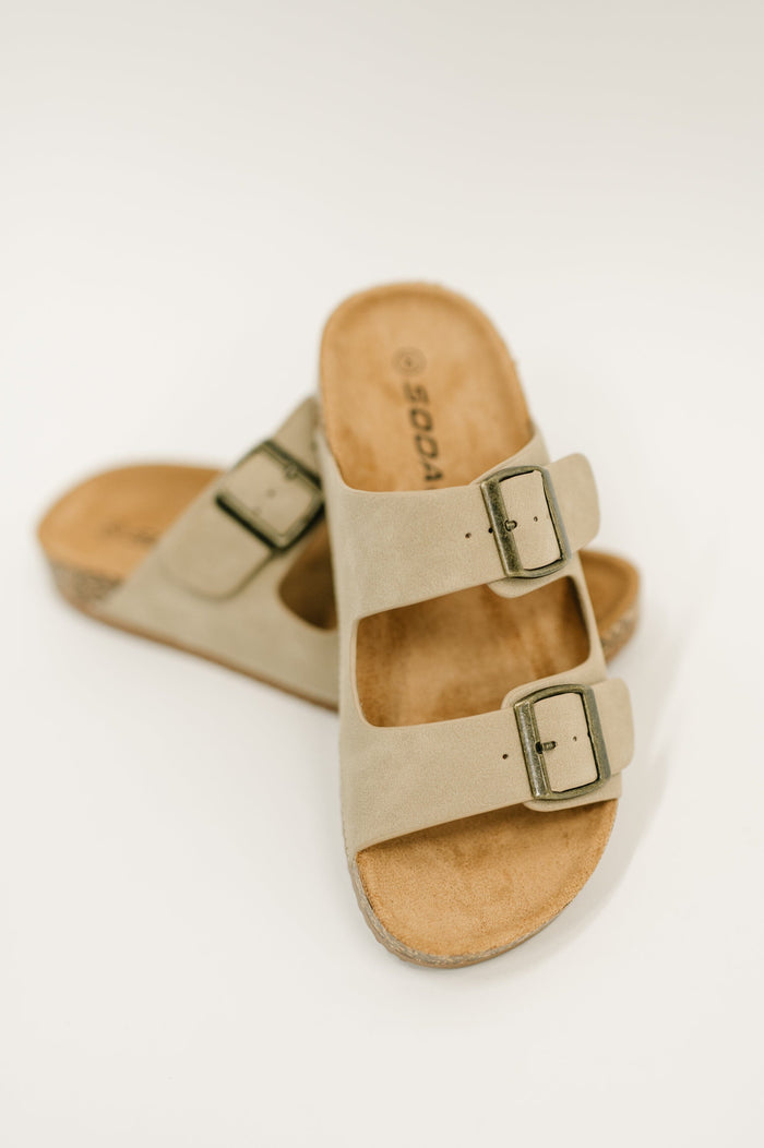 Jete Nubuck Double Buckle Slides in Light Taupe Womens Ave Shops 