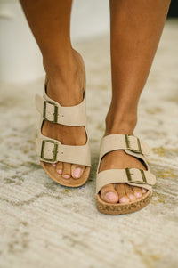 Jete Nubuck Double Buckle Slides in Light Taupe Womens Ave Shops 