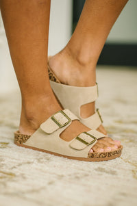 Jete Nubuck Double Buckle Slides in Light Taupe Womens Ave Shops 
