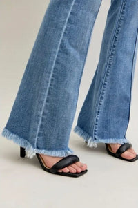Judy Blue High Waisted Flare Front Pintuck Detail & Fray Hem Jeans Judy Blue 