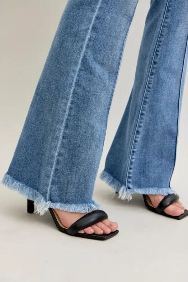 Judy Blue High Waisted Flare Front Pintuck Detail & Fray Hem Jeans Judy Blue 