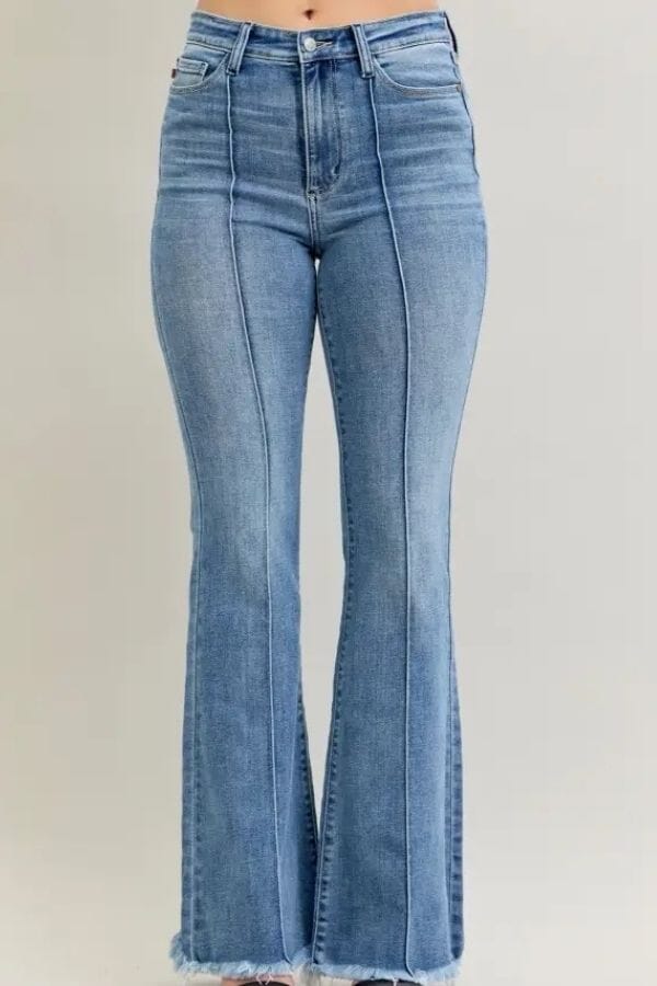 Judy Blue High Waisted Flare Front Pintuck Detail & Fray Hem Jeans Judy Blue 