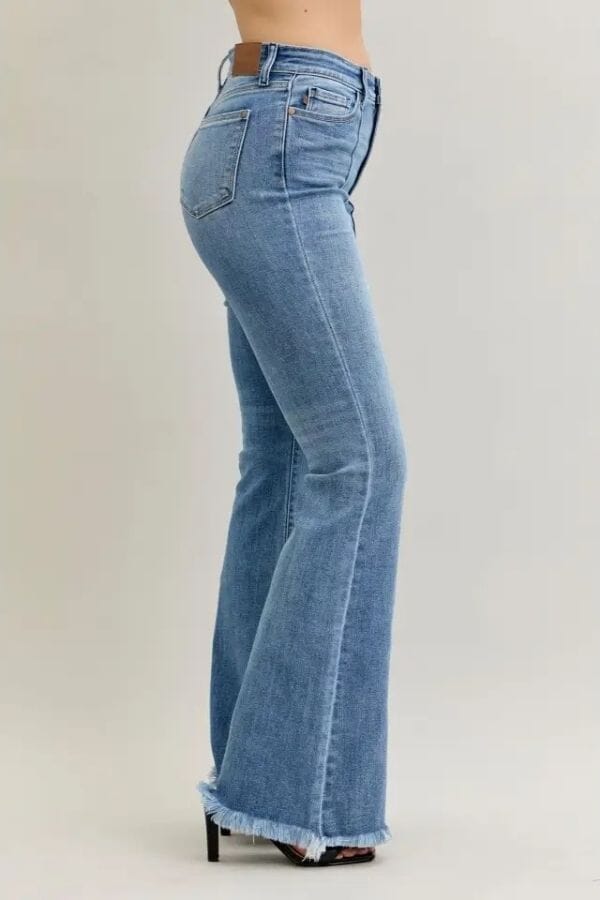 Judy Blue High Waisted Flare Front Pintuck Detail & Fray Hem Jeans Judy Blue 