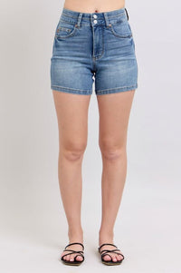 Judy Blue Tummy Control Cool Denim Double Waistband Shorts Shorts Judy Blue 