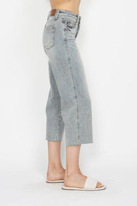 Judy Blue Tummy Control Raw Hem Crop Wide Jeans Jeans Judy Blue 