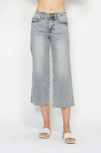 Judy Blue Tummy Control Raw Hem Crop Wide Jeans Jeans Judy Blue 