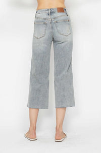 Judy Blue Tummy Control Raw Hem Crop Wide Jeans Jeans Judy Blue 