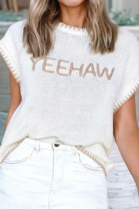 Knitted Yeehaw Stitch Edge Crew Neck Sweater T Shirt Top Little Daisy Closet 