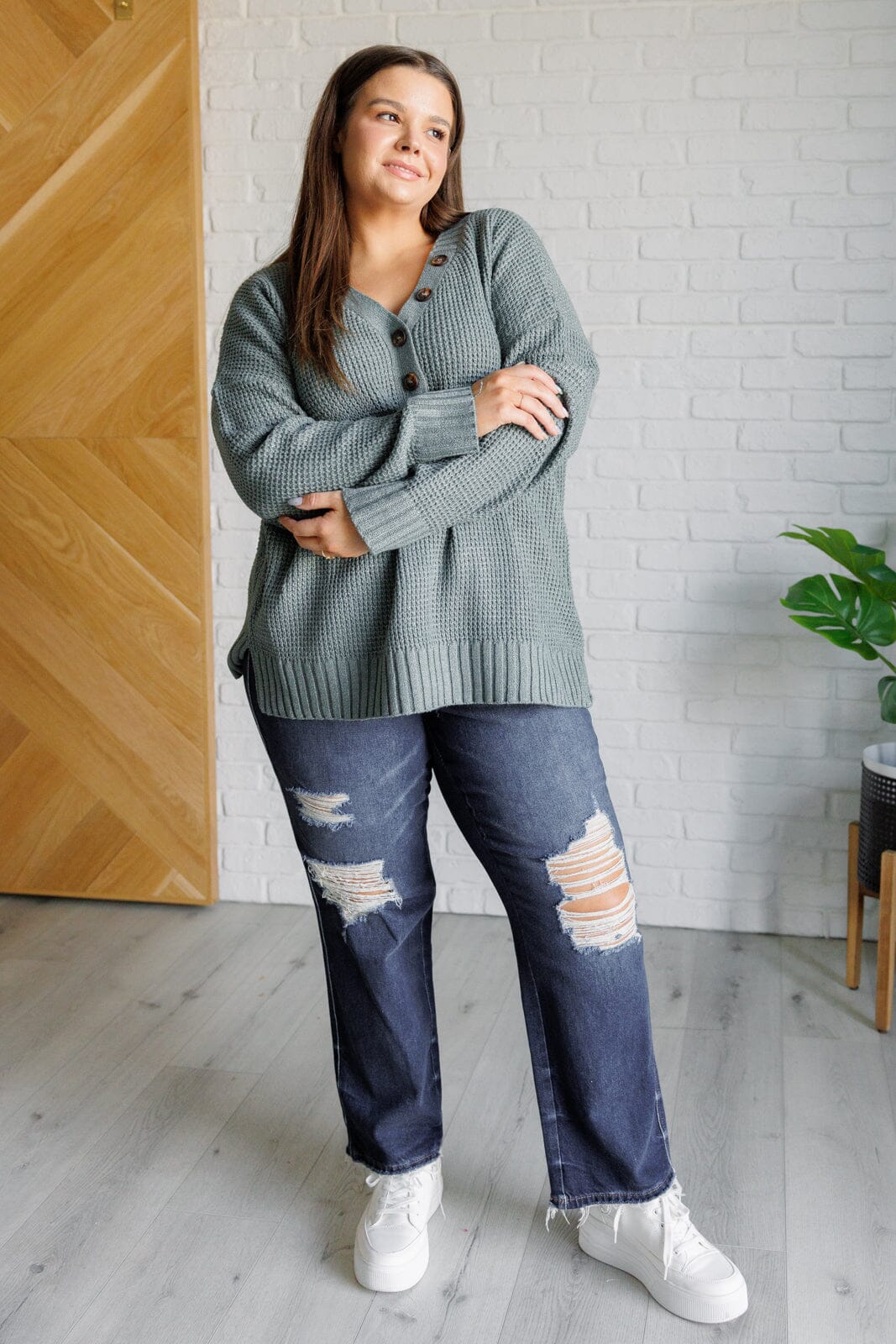 Lakeside View Drop Shoulder Sweater in Sage Tops Ave Shops 