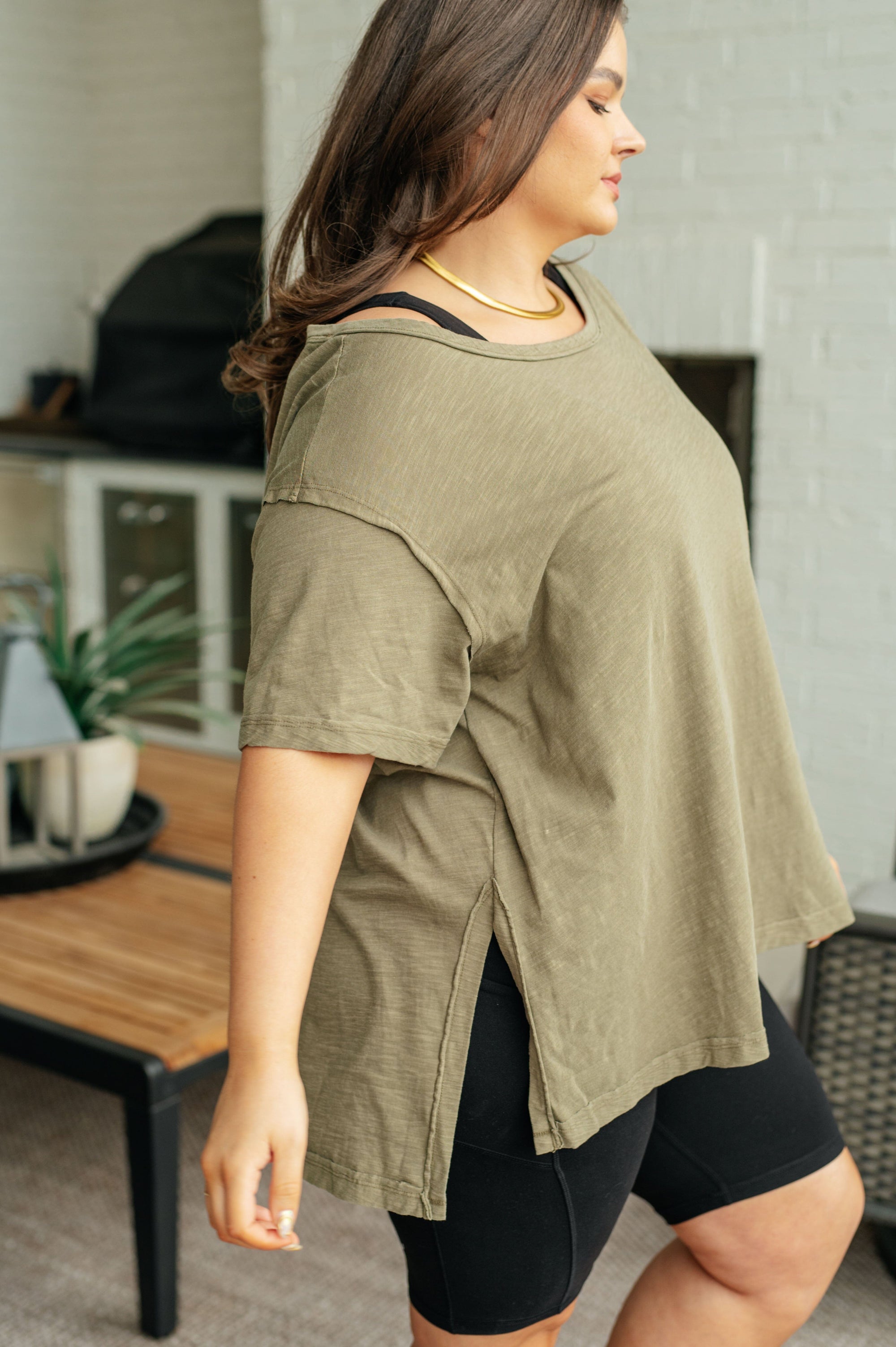 Let Me Live Relaxed Tee in Army Tops Ave Shops 