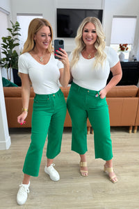 Lisa High Rise Control Top Wide Leg Crop Jeans in Kelly Green Denim Ave Shops 