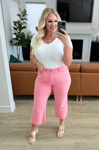Lisa High Rise Control Top Wide Leg Crop Jeans in Pink Denim Ave Shops 