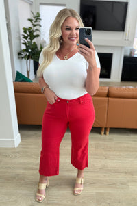 Lisa High Rise Control Top Wide Leg Crop Jeans in Red Denim Ave Shops 