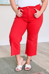 Lisa High Rise Control Top Wide Leg Crop Jeans in Red Denim Ave Shops 