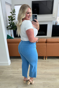 Lisa High Rise Control Top Wide Leg Crop Jeans in Sky Blue Denim Ave Shops 