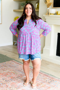 Lizzy Babydoll Top in Emerald and Pink Paisley Tops Ave Shops 