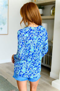 Lizzy Babydoll Top in Royal and Mint Paisley Tops Ave Shops 