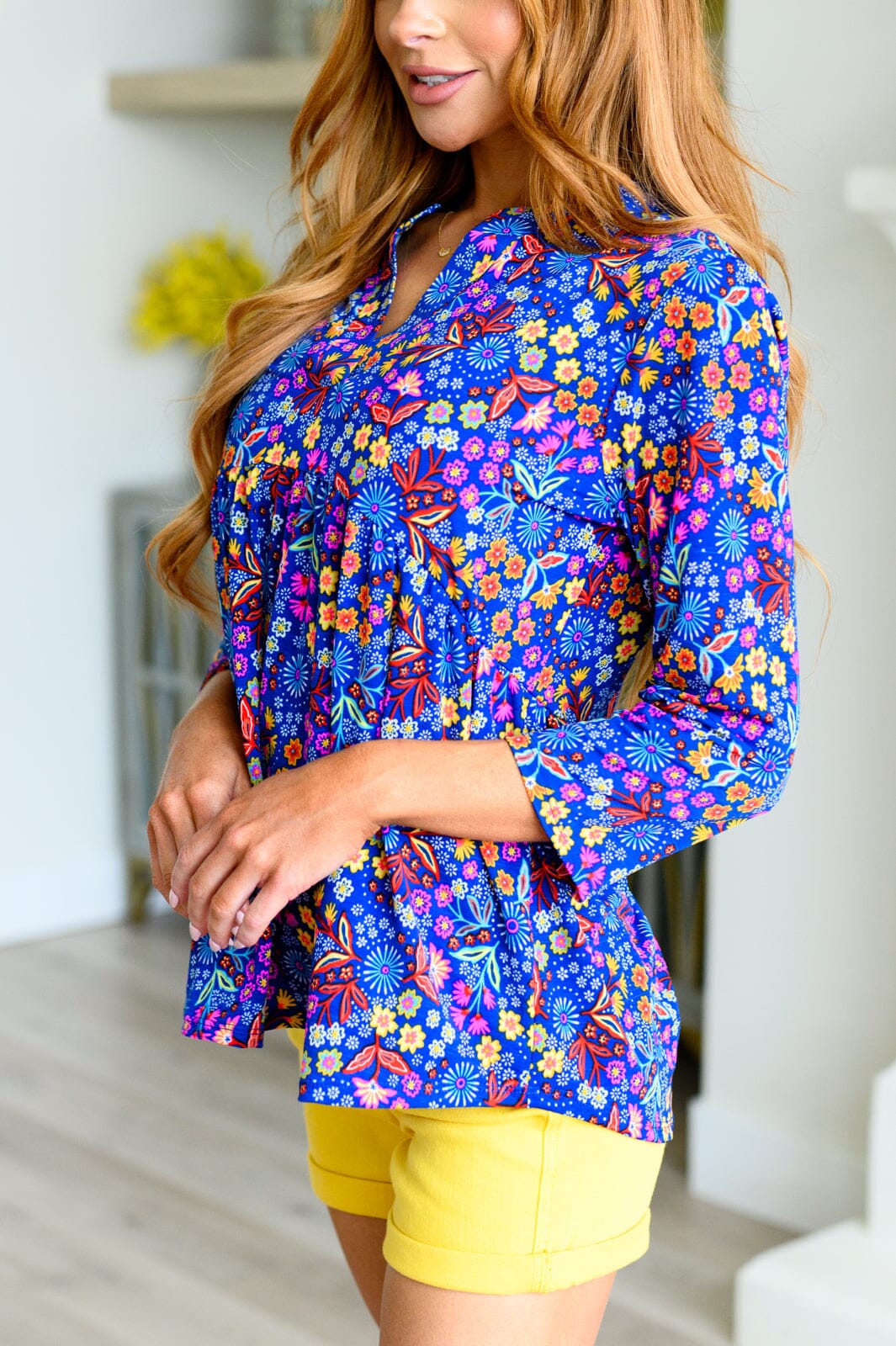 Lizzy Babydoll Top in Royal Retro Floral Tops Ave Shops 