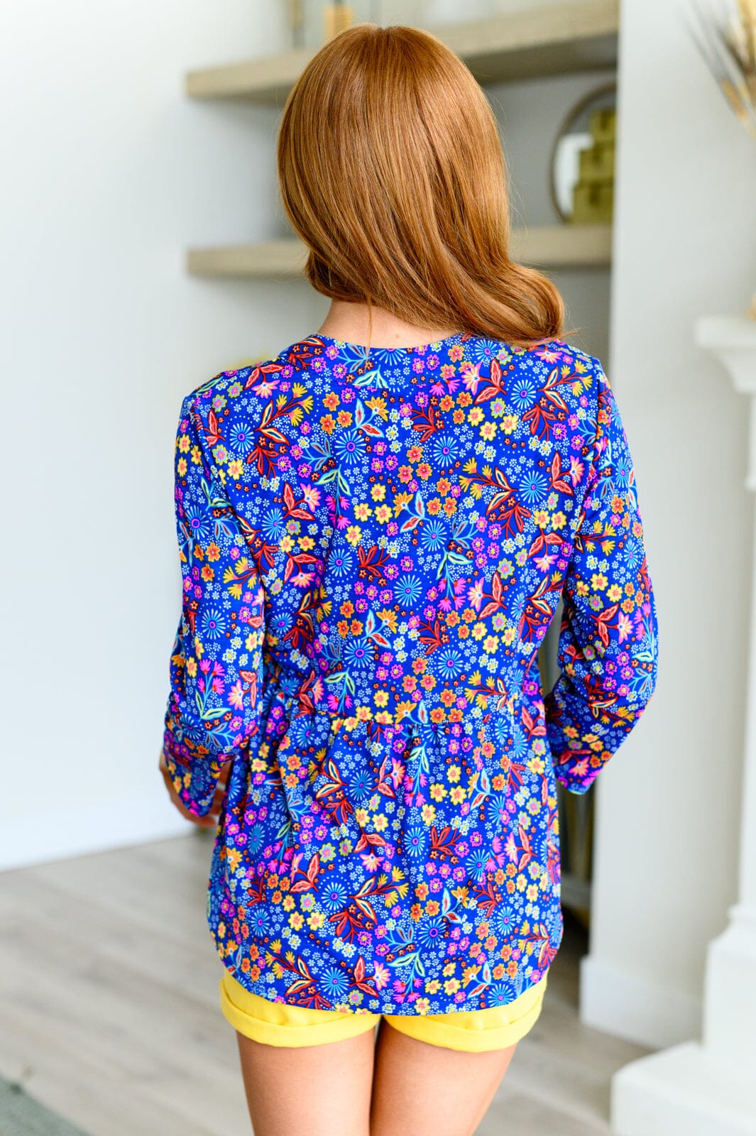 Lizzy Babydoll Top in Royal Retro Floral Tops Ave Shops 