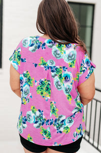 Lizzy Cap Sleeve Top in Coral and Blue Floral Tops Ave Shops 