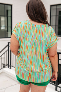 Lizzy Cap Sleeve Top in Lime and Emerald Multi Stripe Tops Ave Shops 