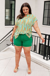 Lizzy Cap Sleeve Top in Lime and Emerald Multi Stripe Tops Ave Shops 
