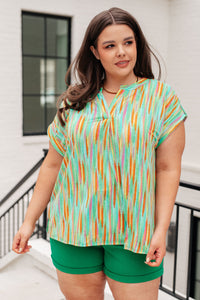 Lizzy Cap Sleeve Top in Lime and Emerald Multi Stripe Tops Ave Shops 