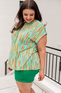 Lizzy Cap Sleeve Top in Lime and Emerald Multi Stripe Tops Ave Shops 