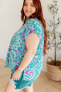 Lizzy Cap Sleeve Top in Magenta and Teal Paisley Womens Ave Shops 