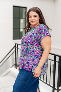 Lizzy Cap Sleeve Top in Purple Multi Marble Tops Ave Shops 