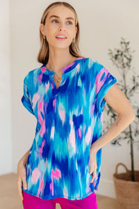 Lizzy Cap Sleeve Top in Royal Brush Strokes Womens Ave Shops 