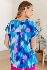 Lizzy Cap Sleeve Top in Royal Brush Strokes Womens Ave Shops 