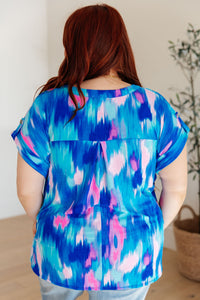 Lizzy Cap Sleeve Top in Royal Brush Strokes Womens Ave Shops 