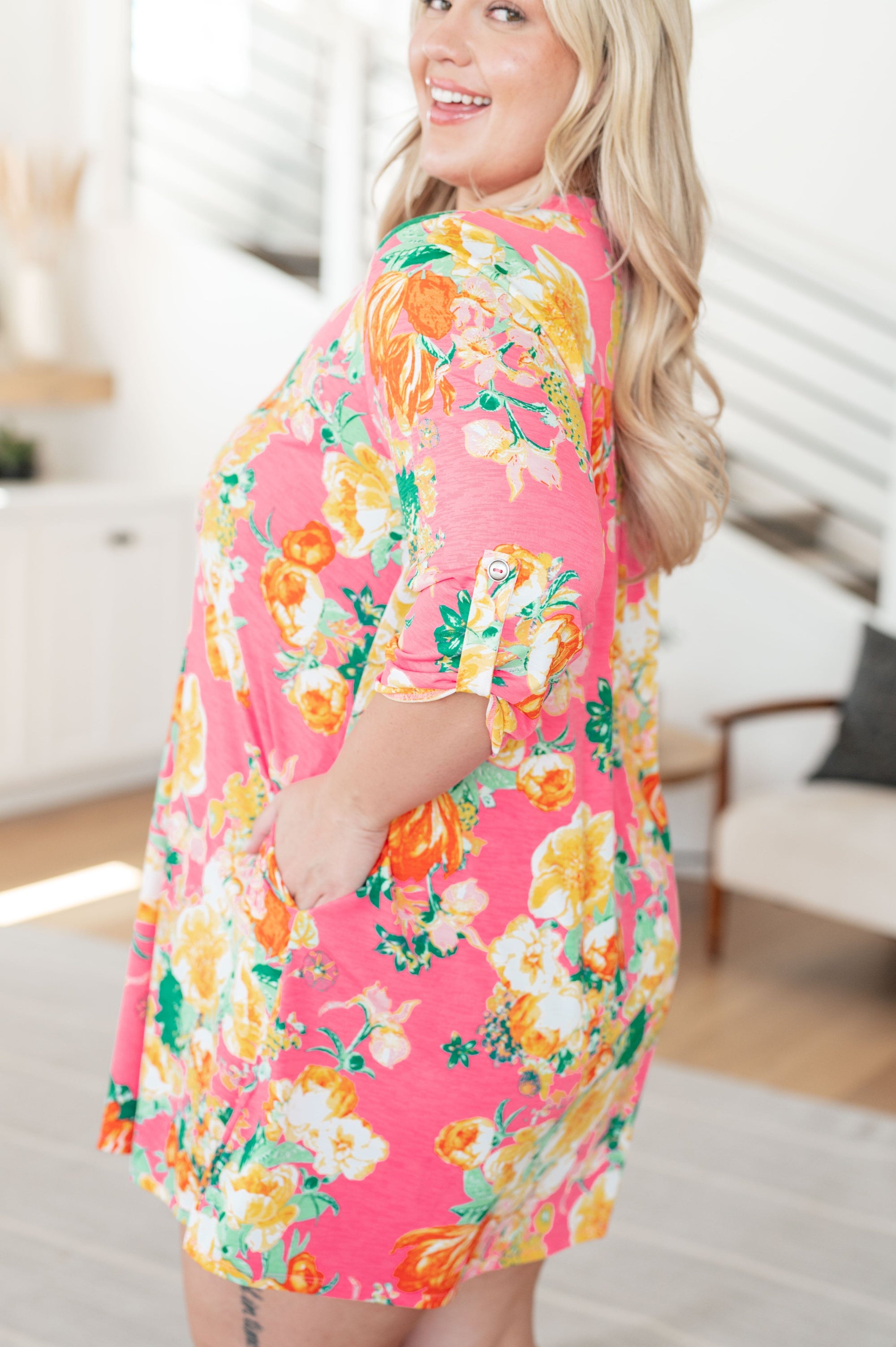 Lizzy Dress in Hot Pink and Yellow Floral Dresses Ave Shops 