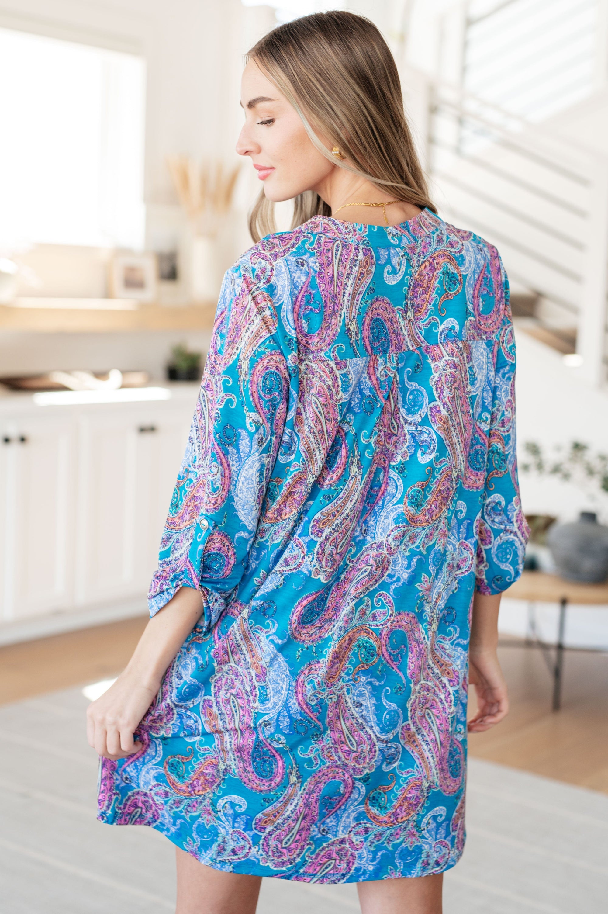 Lizzy Dress in Teal and Pink Paisley Dresses Ave Shops 